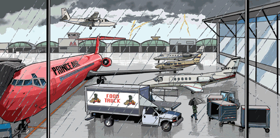 Airport on a rainy day
