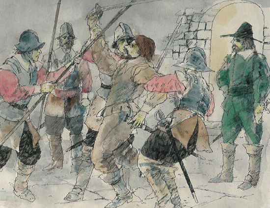 The Earl of Suffolk and his soldiers overpower Guy Fawkes