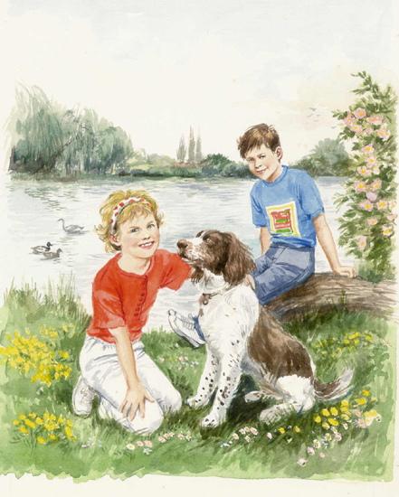 Children with Spaniel