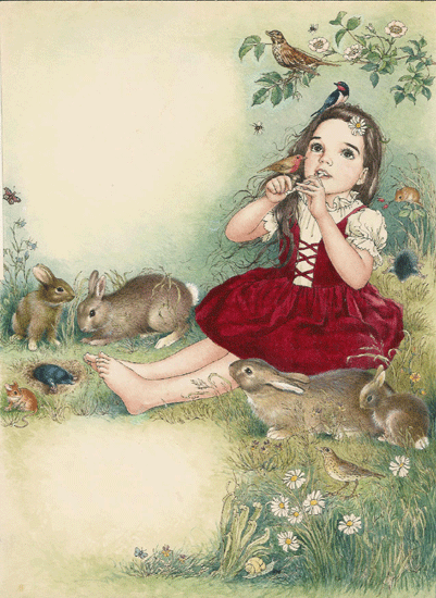 Little Girl with Wild Birds and Animals