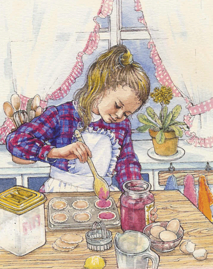 Little Girl Making Jam Tarts